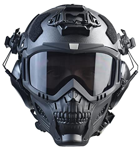 Airsoft Mask Full Face and Paintball Mask with Detachable Anti Fog Goggles & Airsoft Helmet with Tactical Headset,Ear Hearing Protection Noise Cancelling (Grey Lens Mask & Helmet)