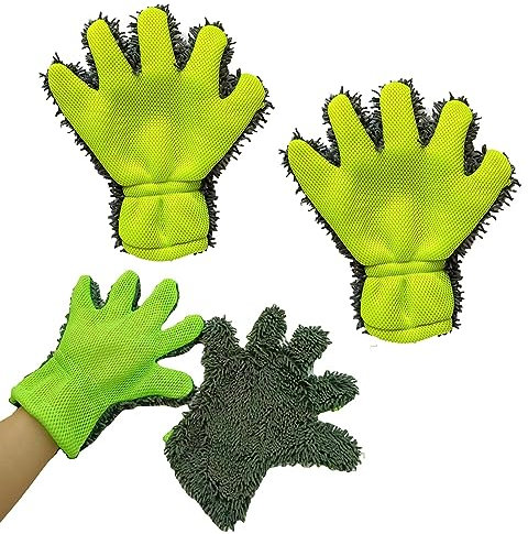 ANROI Guanti in Microfibra per Lavaggio Auto e Pulizia Casa - Set da 2, Bifacciale, Antigraffio, Lavabile in Lavatrice