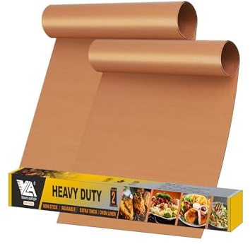 Oven Liners for Bottom, 2 Pack Large Thick Heavy Duty 100% Non-stick Reusable Teflon Mat, 25x17 Baking Mat for Electric, Gas, Toaster Ovens, Grills (Copper)