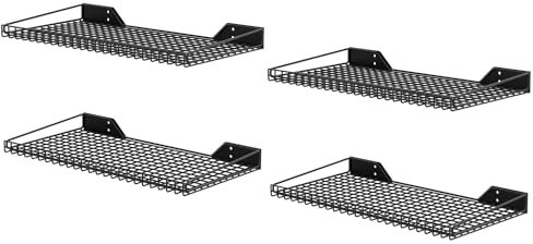 Wallmaster Robustes Garagen-Wandregal, 4 Stück, 59,9 x 30 cm, Metalldraht, Wandhalterung, Netz-Aufbewahrungsregal für Garage, Büro, Keller und Küche, maximale Traglast 29,5 kg (schwarz)