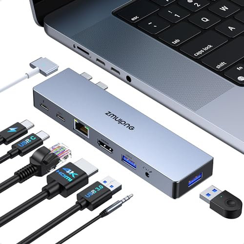 USB C HUB Adapter for Macbook Pro/Air 2023 M1 M2 with 4K HDMI+2USB 3.0+USB C+Ethernet+Audio+100W PD Port Mac Macbook Dongle Adapter Accessories