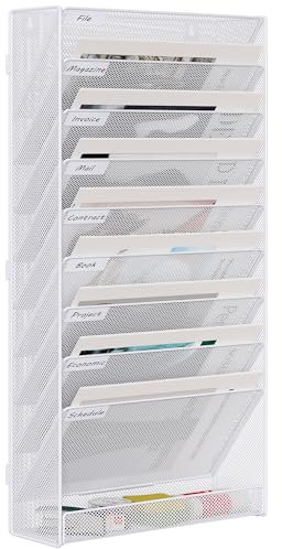 EasyPAG 10 Fächer Zusammensetzen Metall A4 Zeitschriftenhalter Wand Zeitschriften Wandhalter Aktenablage Dokumentenhalter Hängend Magazin Organizer Flyerständer Prospektspender,Weiß