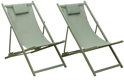 Happy Garden Set di 2 sedie Cyprus in textilene e Struttura in Alluminio Verde Salvia - Dotate di Cuscini poggiatesta per Il Comfort e Il Relax - Ideali per Il Giardino, la terrazza e Il Patio.