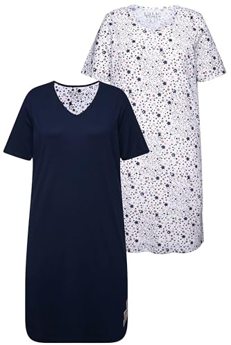 Ulla Popken Bigshirts, 2er-Pack, Rundhals-/V-Ausschnitt, Halbarm Camisa de Noche, Azul Oscuro, 46-48 Mujeres
