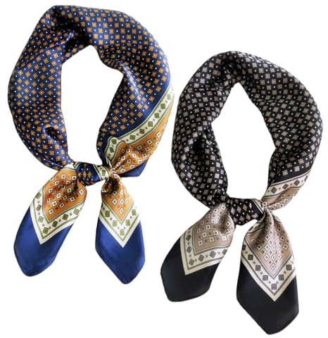 TYFGRT 2 Stück Herren-Seidenschal, Herren-Vintage-Quadratschal, Schal Mit Geometrischem Muster, Kleidungs-Dekorschal, Winddichter Gesichtsschal, Modischer Kopfschal