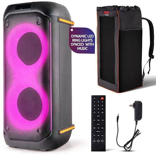 Pyle Altavoz Grande, Bluetooth, Portátil, Maquina de Karaoke de 160V, Doble Altavoz, Microfono, Bateria Recargable, Luces LED, USB/SD/Bluetooth/Radio FM, Bolsa de Transporte