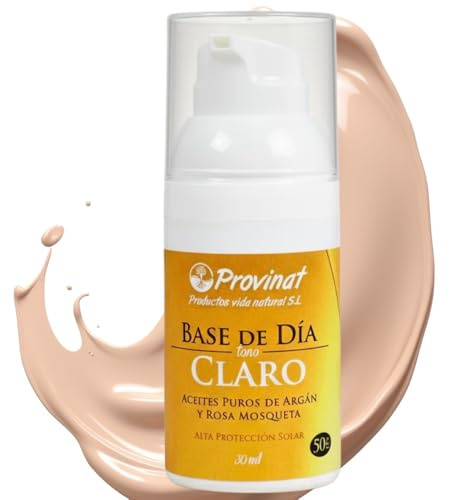 PROVINAT Base Maquillaje con Protector Solar 50 Color Claro. CC Cream Alta Cobertura Hidratante con Aceite de Argán, Aloe Vera y Rosa Mosqueta y Vitamina A. Para Todo Tipo de Pieles