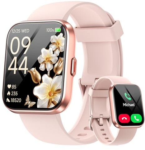 Fitpolo Smartwatch Damen mit Telefonfunktion/Alexa, 1.8 Smart Watch für iPhone Android Samaung, Fitness Tracker Herzfrequenzr/Schlafmonitor/IP68 Wasserdicht, Fitnessuhr Damen Sportuhr Schrittzähler