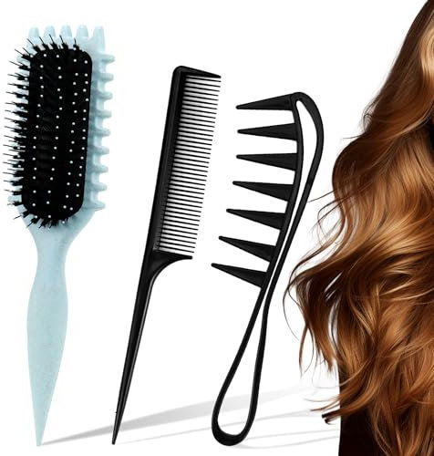 Curl Hair Brush Haarbürste Bounce Curly Define Curling Brush Lockenbürste Detangler Bürste Define Styling Haarbürste zum Entwirren Formen und Definieren für Frauen Männer Blau