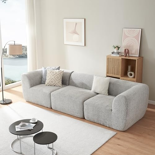 [en.casa] Modular Sofa 3-Sitzer Hurvas Wohnzimmer Couch Bouclé Polstersofa 2 x Eckelement mit Armlehne 1 x Mittelelement Relaxsofa 76 x 313 x 108 cm Grau