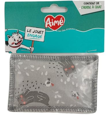 Aimé - Jouet Chat - Coussins Contenant de l'herbe à Chat - Jouet upcyclé avec Catnip euphorisant - Effet Fort, immédiat et irrésistible - Disponible en Plusieurs imprimés - 10 x 6 cm