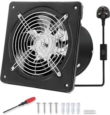 FanGoFast 6 Inch/150mm Kitchen Exhaust Fan 525m³/h Metal Extractor Fan with UK Plug Low Noise Stainless Steel Ventilation Fan for Warehouse Home Restaurant Garage (Black, 150mm)