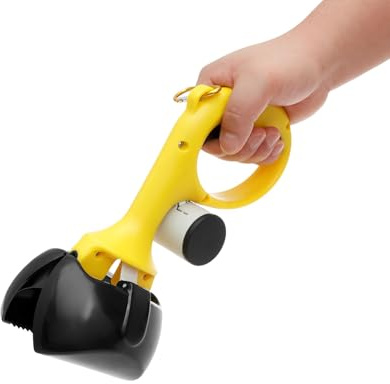 Eyoulife Recogedor portátil de 24 cm, pala para excrementos de perros, dentada, resistente, duradera con mango elástico, recogedor de excrementos de perros, jardín, para césped de grava (negro)