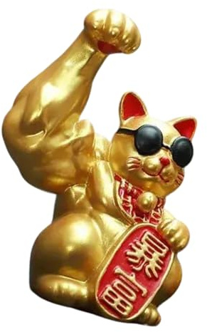 Escultura única de gatos de la suerte con diseños de brazo muscular para atraer riqueza y buenas fortunas