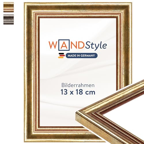 WANDStyle tavelram guld 13x18 cm av trä i antik stil med stativ och hängare, fotoram Made in Germany - H400