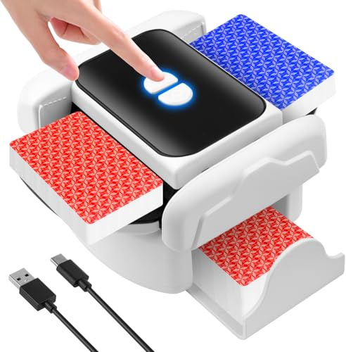Automatic Card Shuffler Machine for 1-2 Decks, Rechargeable Electric Playing Cards Shuffling Machine with One-Press AUTO&Manual Mode, for Poker, UNO, Skip-Bo, Phase 10 & Party Games