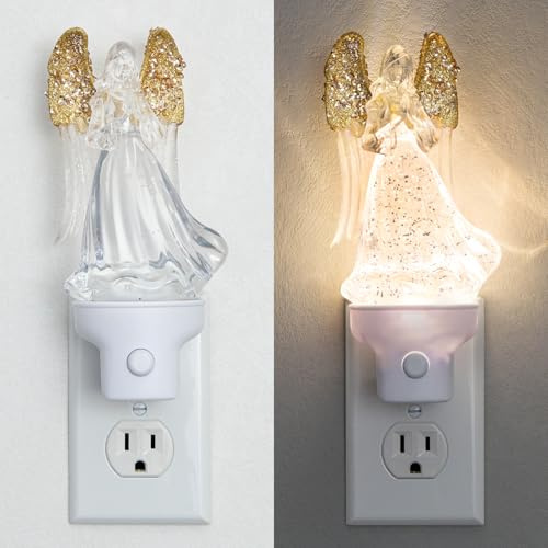 COZY-PAVILION Angel Night Light Plug into Wall with Swirling Glitter, 3000K Warm White LED Nightlight with Extension Cord, Decorative Bedside Night Light for Bedroom, Nursery, Bathroom, Kids Room