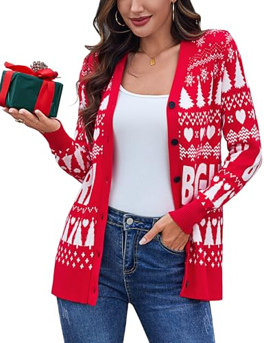 Litherday Cardigan Natalizio Donna Lungo Maglioni Natalizi Donna Coppia Invernali Caldo Abbigliamento Neve Divertenti Pullover Maglioncino Natale