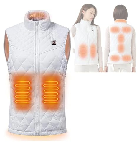Women's Heated Gilet, Heated Vest for Women with 3 Temperature Levels 9 Heating Zones, Lightweight Thermal Body Warmer for Hunting Skiing Camping(White,XL)