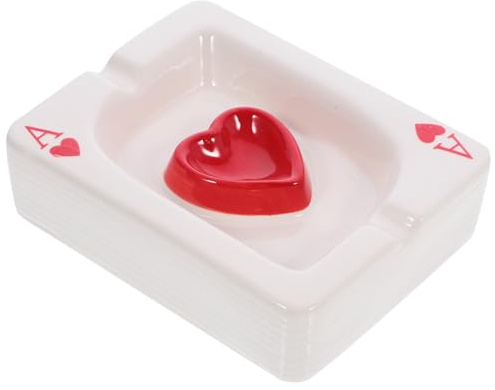 EPIGEIST Cenicero de Cerámica Diseño Póker Rojo y Adorno de Escritorio Decorativo para Hogar y Oficina Bandeja Decorativa Resistente al Humo Creativa para Mesa