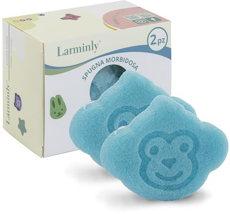 Larminly Spugnetta Konjac Baby Fibra di Origine Naturale Delicata Morbida Bagnetto Neonato Pulizia Pelle Sensibile Viso Bambini (blu)