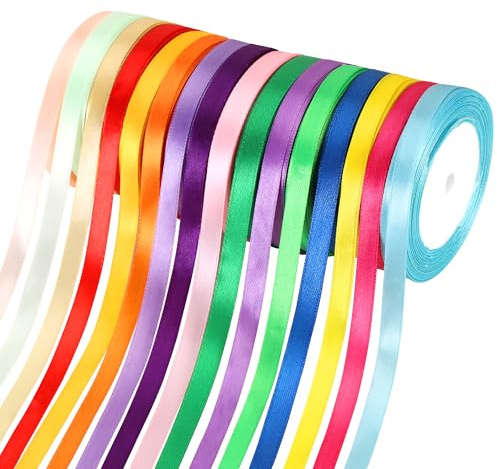 Zocipro 16 färger 10 mm x 22 m satinband, färgglada band för gör-det-själv | med 10 m hampa rep, presentband för bröllop och förpackning