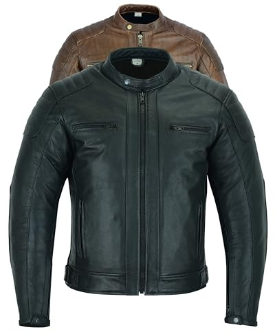 Texpeed Chaqueta de moto de cuero para hombre - Chaqueta de moto Touring con protección de armadura auténtica Biker CE (EN 1621-1) Diseño con costuras acolchadas - Negro - 5XL