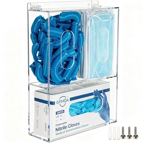 SEANADO 3-Compartment Acrylic PPE Dispenser – Wall Mounted or Tabletop Glove Box Holder & Face Mask Dispenser with Lid – Clear Plastic Organiser for Disposable Gloves, Shoe Covers, Hairnets