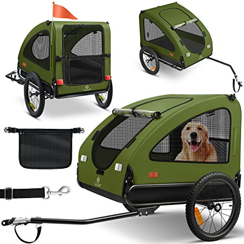 KESSER® Rimorchio per Cani 2in1, Carrello per Bicicletta, 250L circa di Volume, incl. Bandierina e Borsa, Pieghevole, SmartSpace Concept, Massima Capacità di Carico - 45 kg, Khaki/Nero