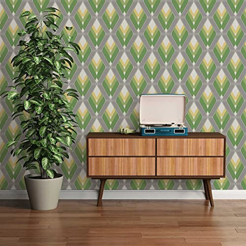 awallo Vliestapete Retro grün Vintage Rauten Schlafzimmer Wohnzimmer klassische Tapete