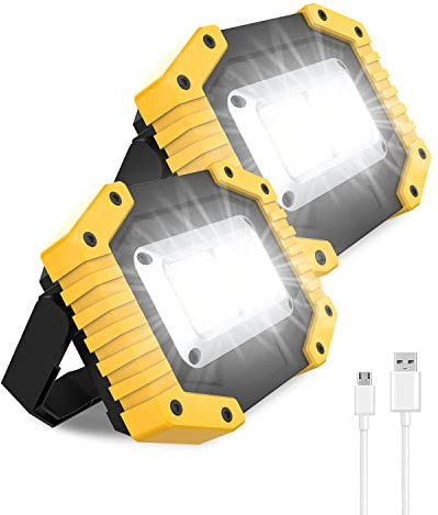 Tuare Rechargeable Work Light 30W 2000LM USB - 3 Lighting Modes, IP65 Portable Floodlight for Garage, Workshop, Camping, Hiking (2 Pack)