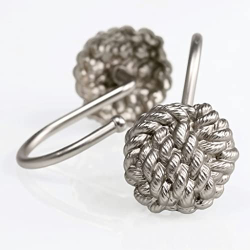 Anelli per tende da doccia Anelli per tende da doccia in argento: Anelli per tende da doccia in metallo nichel opaco antiruggine - Gancio per tende da doccia nautico Boho per il bagno - 12 pezzi