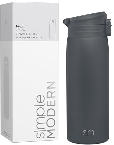 Simple Modern Thermobecher Kaffeebecher to go mit Schnappdeckel | Isolierbecher Edelstahl | Geschenke für Frauen und Männer | Kona | 470ml | Graphite