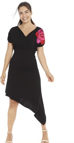 Mamatayoe Vestido Purpurea Midi Color Negro para Mujer con Bajo Asimétrico