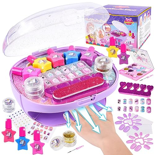 Herenear Set Unghie Bambini Kit con Asciuga, Smalti per Unghie, Kit Compleanno Gioco Regalo per Ragazza (Viola)