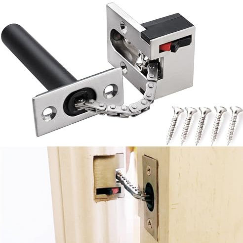OHYER Türgriff Diebstahlschutz Kette Türkette aus Edelstahl GießenTürsicherung Türschloss Innentür mit Schrauben Türkette Sicherheitsschloss Türgriff verdeckte Sicherheitskette mit Schrauben (Silber)
