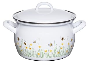 Riess, 0167-137, kruka med lock Ø 16 cm, BIENE, emalj, volym (REc. ): 4,5 liter, tillverkad i Österrike, LBH: 29,8 x 23,7 x 19,5 cm, 1,942 kg, induktionskokare kompatibel, gasspis, ugnssäker