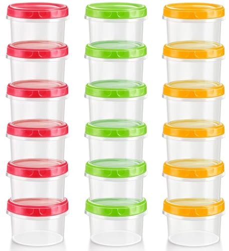 KAHEIGN 18 Pièces Petits Contenants Alimentaire, 8oz /250ml Bols en Plastique Empilables Réutilisables avec Anti-Fuites Couvercles, Passe Lave-Vaisselle Micro-Ondes Congélateur (Rouge/Vert/Jaune)