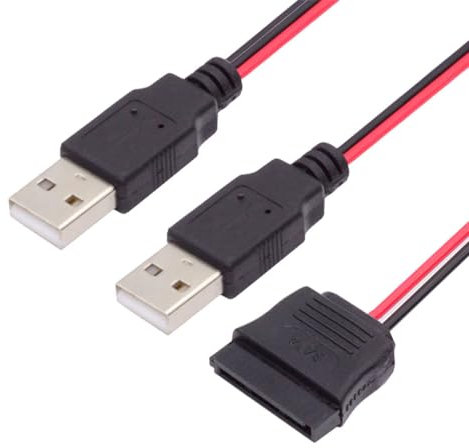 xiwai Dual USB 2.0 auf SATA Konverter-Adapterkabel, 15-polig, DC 5 V, Netzteil, Festplattenkabel für 6,3 cm (2,5 Zoll) SATA-HDD-SSD-Festplatten-Treiber, 30 cm