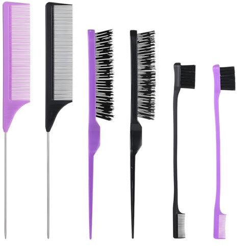 EAVUYIS 6 Pezzi Spazzola Capelli Kit, Doppio Bordo Pettine, Pettine a Coda Topo, Spazzole e Pettini per Bordi, Capelli in Setola Pettini, Pettine per Stuzzicare, per Casa, Parrucchieri