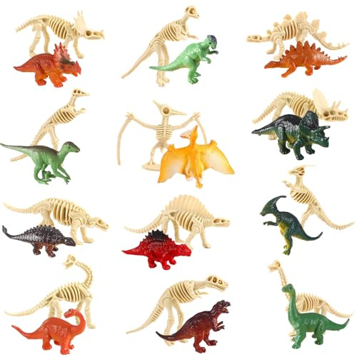 Dereine Mini Dinosaure Figurine - 24 Pièces, Squelette, Jouet pour Party d'Anniversaire - pour Fille et Garçon