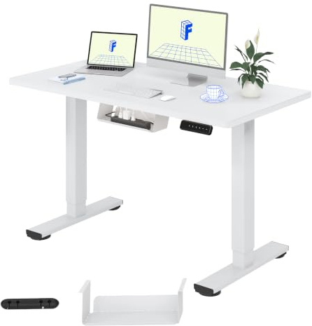 FLEXISPOT 100X60cm Escritorio Elevable Eléctrico con Tablero Entero, Standing Desk, Mesa Elevable Escritorio de Elevable con 4 Opciones de Memoria Inteligente para Oficina y Hogar(Blanco)