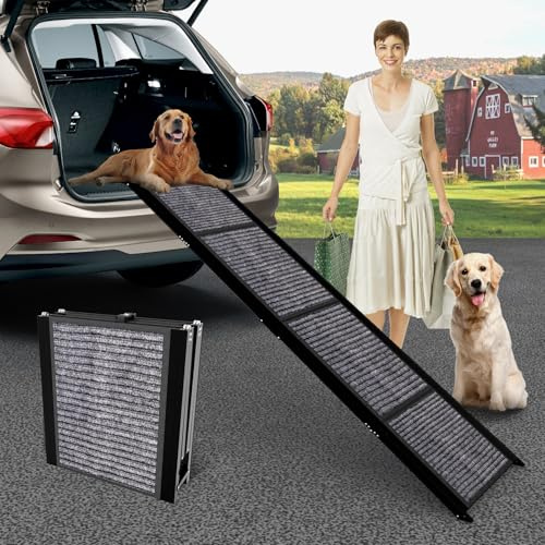 FAYDUDU Rampa per cani per auto, 170 cm di lunghezza, pieghevole, con coperta per animali domestici, superficie antiscivolo, rampa per cani per entrare in un SUV, camion, gradini portatili per cani di