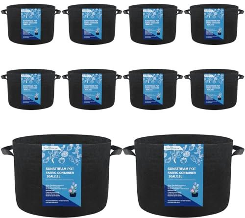 SunStream Lot de 10 Sacs à Plantes 12 L Non Tissé Sac de Culture Sac de Terreau Sacs de Plantation Grow Bag pour Plantation Jardinieres Exterieur en Balcon Terrasse