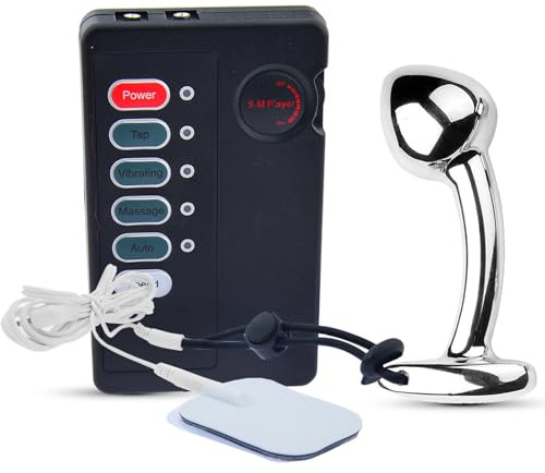 AMAZBEE Plug Anal Eléctrico de Acero Inoxidable con Controlador Masajeador de Próstata para Hombres Estimulación Electro Juguete Sexual Expansor portátil (L)