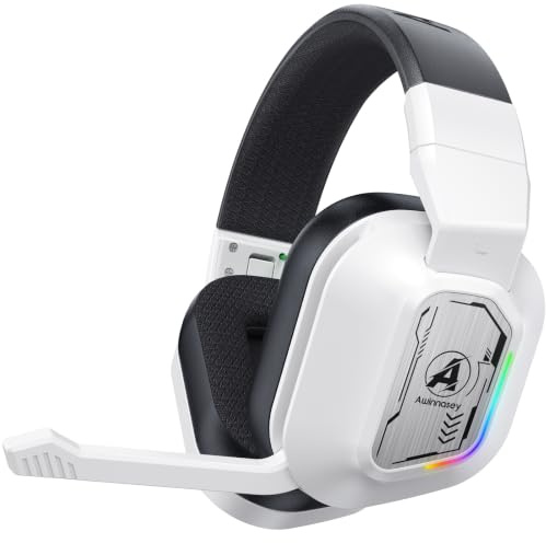 Awinnasey PH4 Wireless Gaming Headset with Microphone, 100-Hr Battery, Game/Music Mode, 2.4GHz Bluetooth Gaming Headphones for PS5, PS4, PC, Switch, Low Latency Foldable Noise Cancelling,Matte White