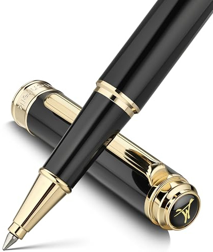 MCNTEIK 317 Rollerball - Stunning Luxury Black Lacquer Pen with 24K Gold Finish, Schmidt Black Ink Refill, Best Gift Set for Men & Women, Executive Office, Christmas, Nice Classic Pens-Black