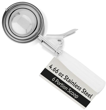 Restaurantware Met Lux 4.66 Ounce Portion Scoop 1 Trigger Release Cookie Scoop - With White Handle Stainless Steel Disher For Portion Control Scoop Cookie Dough Cupcake Batter Or Ice Cream