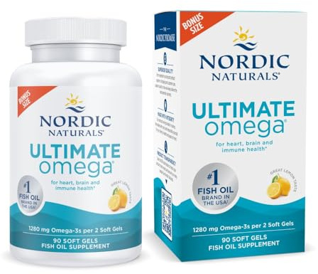 Nordic Naturals Ultimate Omega, Lemon Flavor - 90 Soft Gels - 1280 mg Omega-3 - High-Potency Omega-3 Fish Oil Supplement with EPA & DHA - Promotes Brain & Heart Health - Non-GMO - 45 Servings