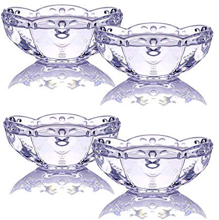 TAMUME Ciotola per Gelato Set di 4 Ciotole in Vetro Trasparente con Motivo Floreale, Ideale per Tenere il Gelato in Estate, Coppa da Dessert in Vetro, Viola